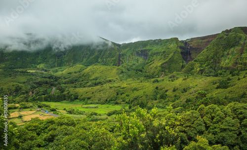 Panoramic view of Fajazinha area in Flores island, azores