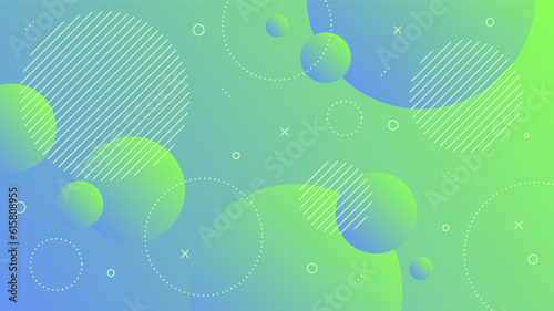 Modern Abstract Background with Motion Round Retro Memphis and Blue Green Gradient Color
