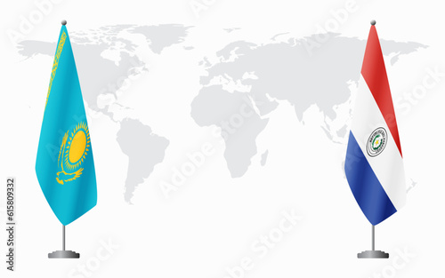 Kazakhstan and Paraguay flags for official meeting