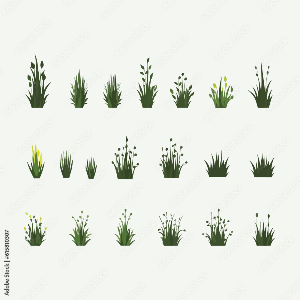 Green grass vector set isolated on white