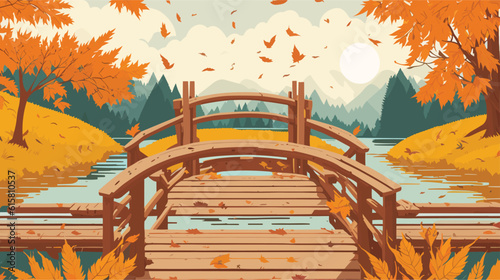 Vector Rustic Bridge in Autumn