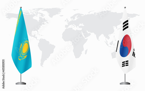 Kazakhstan and South Korea flags for official meeting