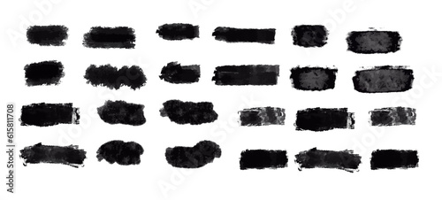 Set of vector brush strokes. Brush strokes. Vector paintbrush set. Grunge design elements. Rectangle text boxes. Dirty distress texture banners. Ink splatters. Grungy painted objects.