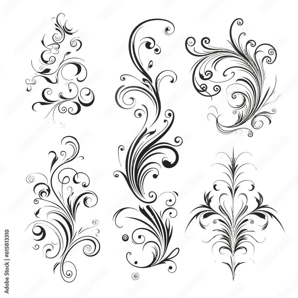 Set of Calligraphic Filigree Design Elements and Page Decorations Set of Calligraphic Filigree Design Elements and Page Decorations