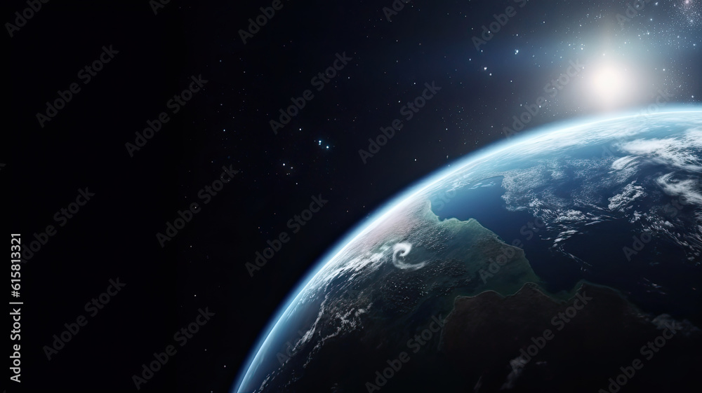 Space planet earth left semicircle shot with bright sun in the background. Universe science astronomy space dark background wallpaper
