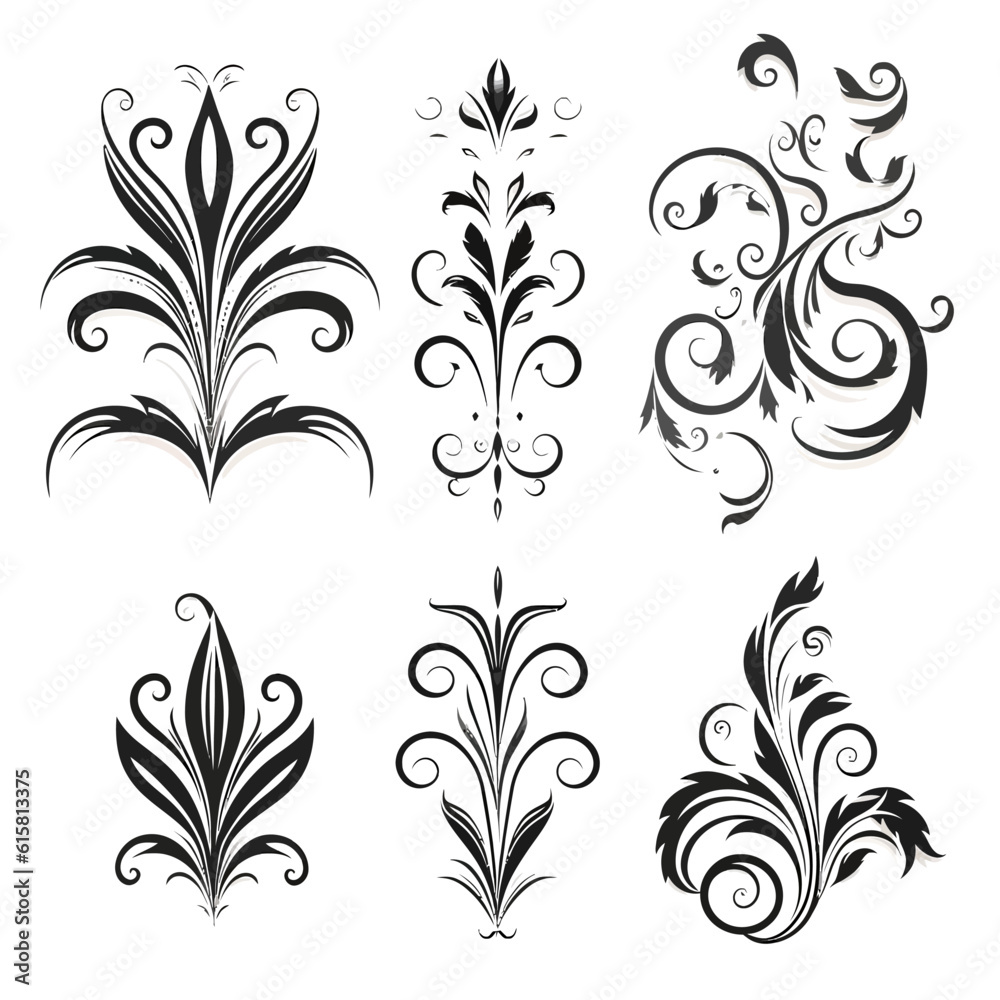 Set of Calligraphic Filigree Design Elements and Page Decorations Set of Calligraphic Filigree Design Elements and Page Decorations