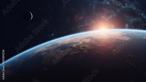 Fototapeta Naklejka Na Ścianę i Meble -  Surface of the planet earth with the sun peeking out. Universe science astronomy space background wallpaper