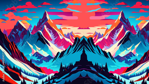 Mountain landscape in the style of a flat design. Vector illustration