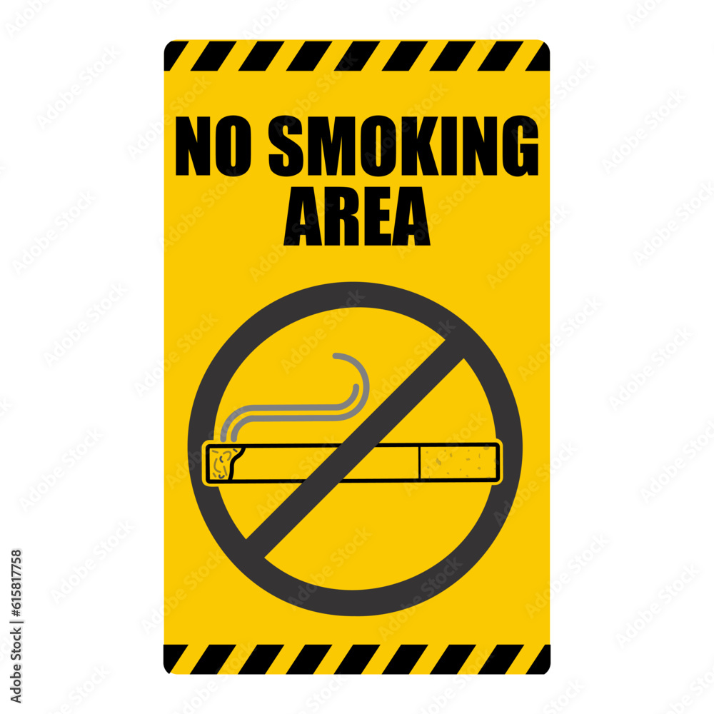 Printable sticker label of rectangle yellow sign no smoking area, do not smoke, fire hazard with