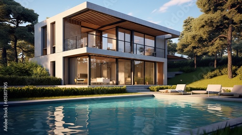 modern luxury villa, real estate property, house with pool, generated AI