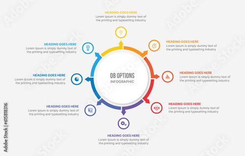 Cycle Infographic Template Design With 8 Steps or Options, Workflow or Process Diagram