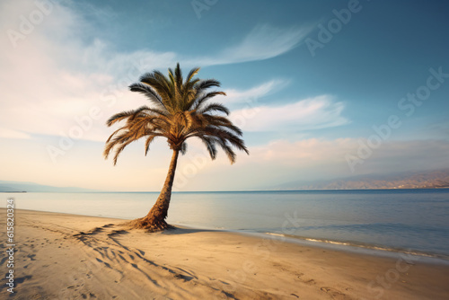 Palm tree on an empty beach photography © yuniazizah