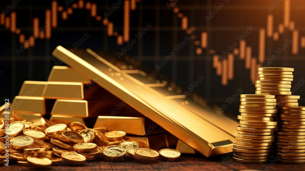 Financial gold graph - investment finance - business on growth - currency - insight chart market background of success - profit - trade - diagram - AI generated. Financial gold graph - investment finance - business on growth - currency - insight chart market background of success - profit - trade - diagram - AI generated.