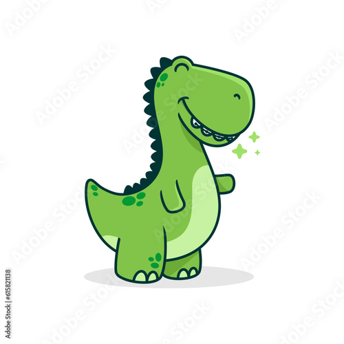 Cute Cartoon green dinosaur smile on white background vector illustration