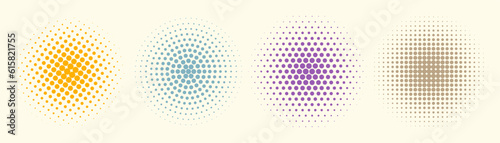 Set of halftone circles. Vector illustration,