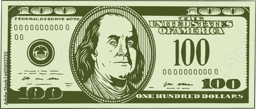  100 Dollars Banknote, bill one hundred dollars, american president Benjamin Franklin - vector illustration