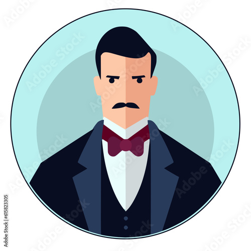 Tuxedo man on dual shaded circle background; customizable vector illustration