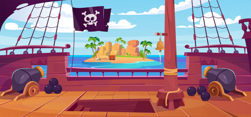 Wandcirkels Piraten Uitzicht vanaf piratendek op schateiland  © Microstocker.Pro