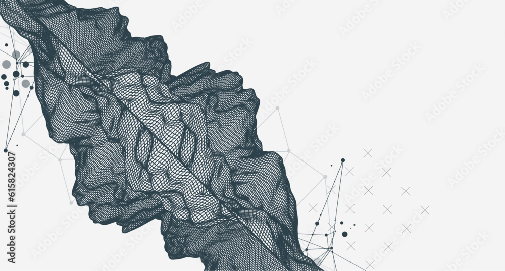 Trendy abstract wireframe background. Modern science or technology art elements. Surface illustration. Vector. Trendy abstract wireframe background. Modern science or technology art elements. Surface illustration. Vector.