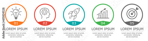 Business infographic Vector with 5 steps. Used for presentation,information,education,connection,marketing, project,strategy,technology,learn,brainstorm,creative,growth,abstract,stairs,idea,text,work.