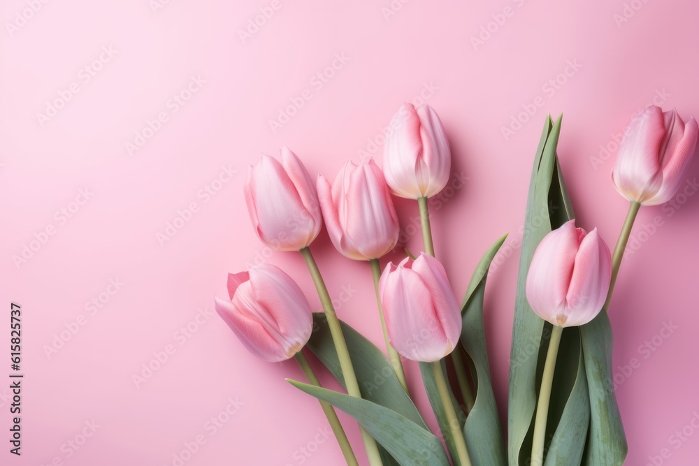 Fototapeta premium Pink tulips on a pink background. Generative AI