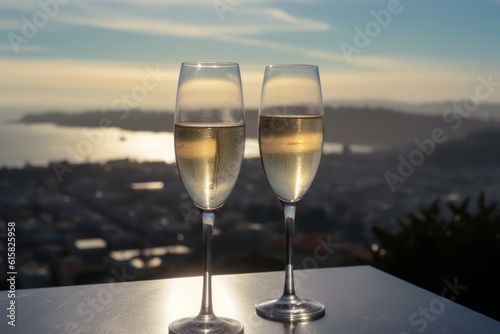 two glasses of champagne against the sky. Generative AI