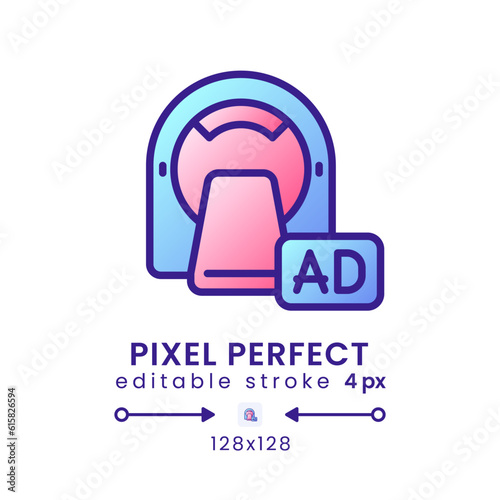 Functional magnetic resonance imaging gradient fill desktop icon. Brain scanning. MRI scanner. Pixel perfect 128x128, outline 4px. Modern colorful linear symbol. Vector isolated editable RGB element