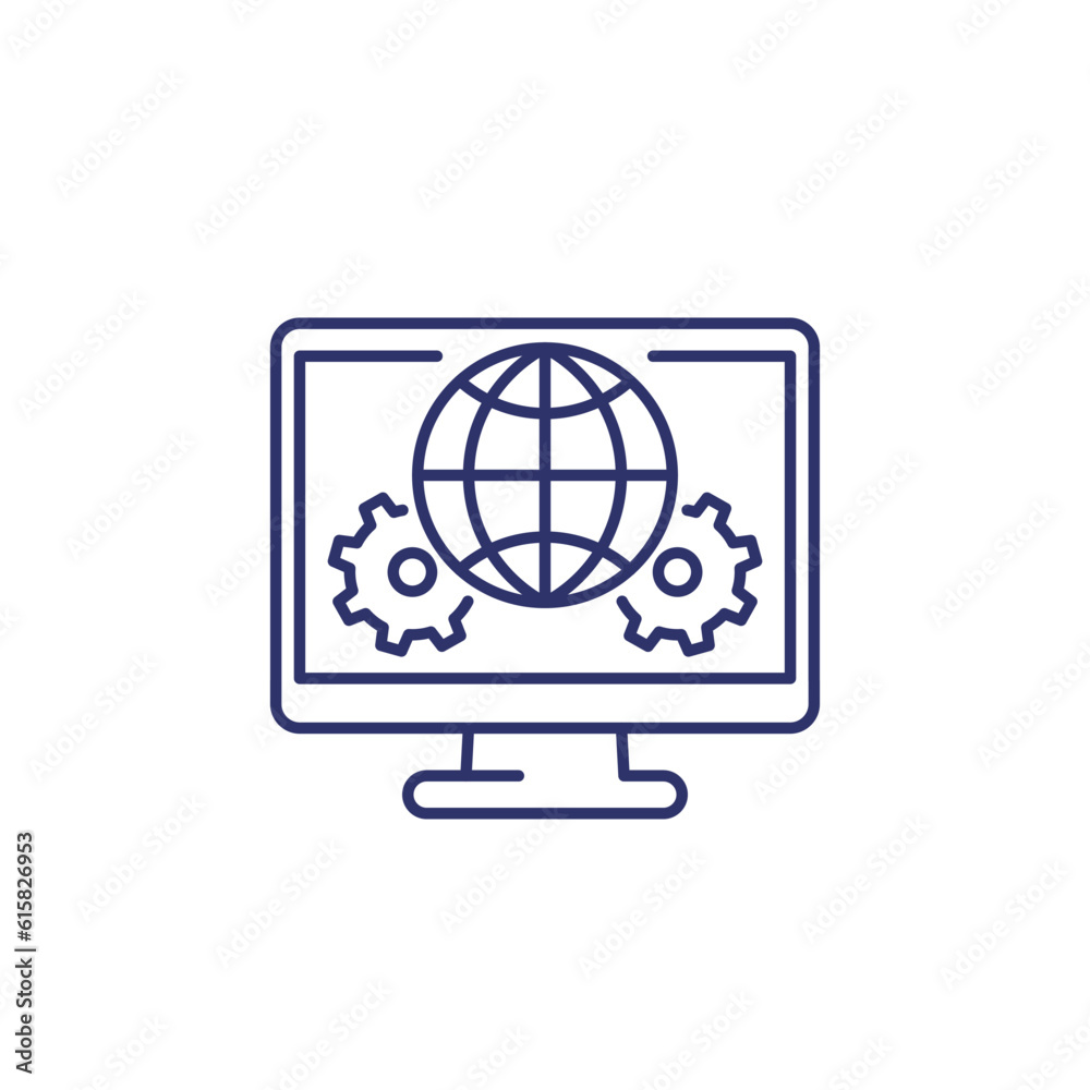 network, connection settings line icon on white network, connection settings line icon on white