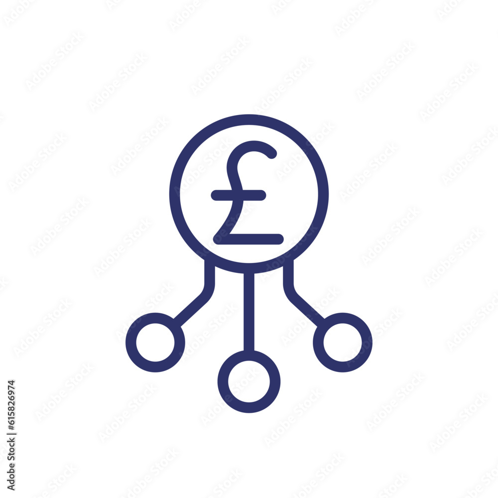 diversification, diversified investments line icon with pound diversification, diversified investments line icon with pound