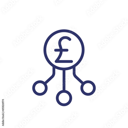 diversification, diversified investments line icon with pound