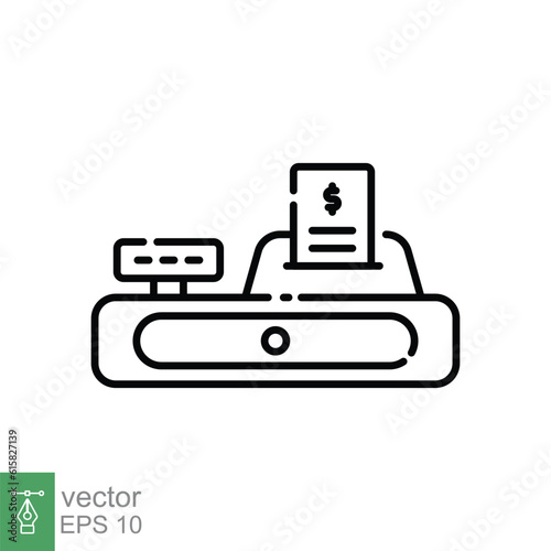 Cash register icon. Simple outline style. Cashier, money, pay, payment counter, button, shop, business concept. Thin line symbol. Vector illustration isolated on white background. EPS 10.