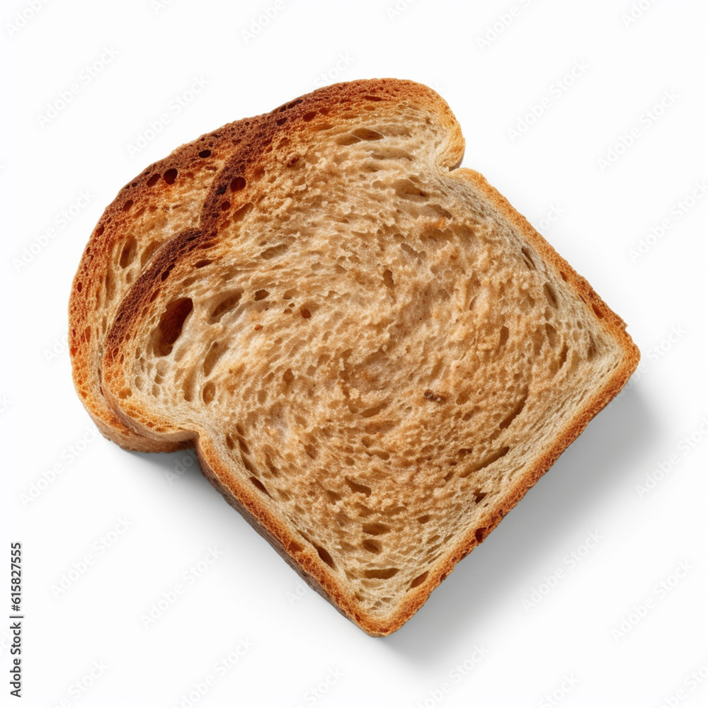 Pieces of baked bread isolated on white background. Baked to be more crispy and delicious and usually spread with jam or butter.