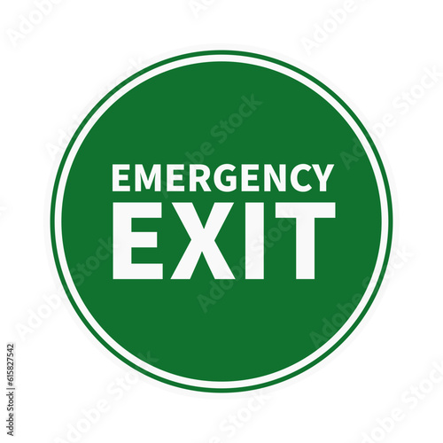 Emergency Exit In Green Color Circle Shape With White Line
