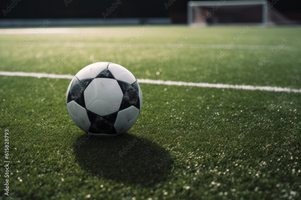 A soccer ball on a field. Generative AI