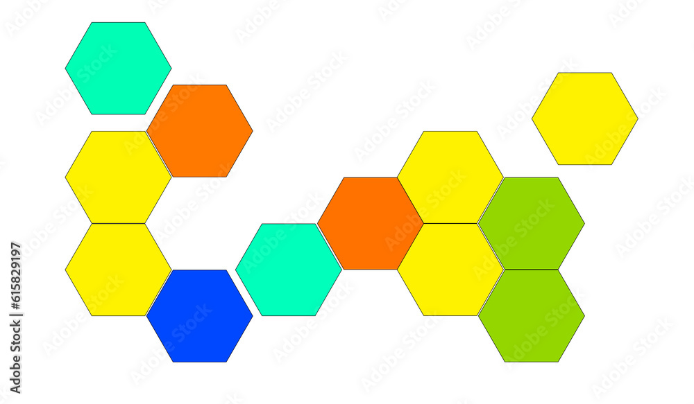 Abstract geometric hexagons colourful shapes isolated white background for graphic design, science and medicine concept, illustration backdrop Abstract geometric hexagons colourful shapes isolated white background for graphic design, science and medicine concept, illustration backdrop