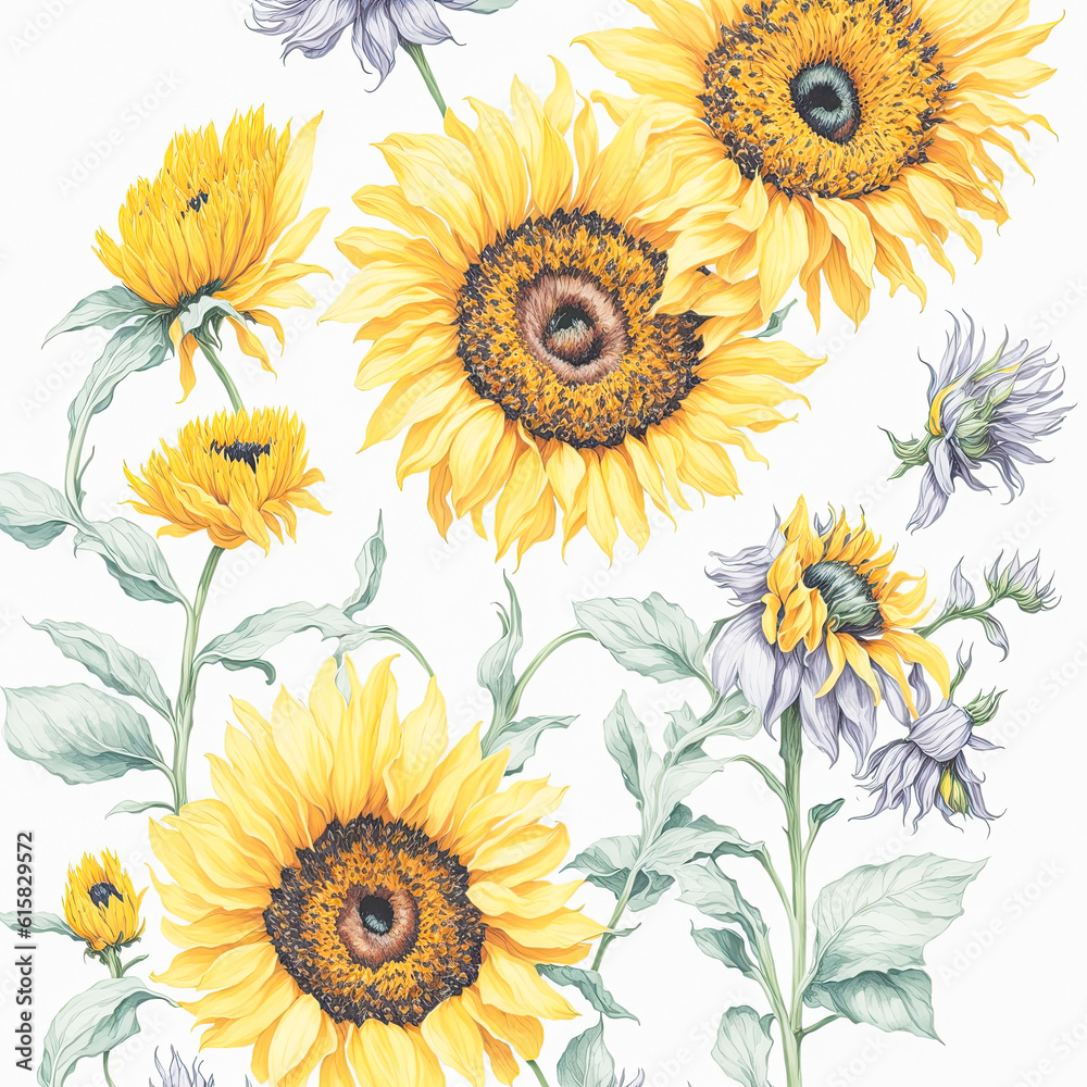 Sunny sunflowers on white Sunny sunflowers on white