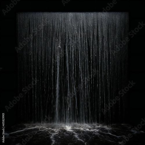 Waterfall water falling on isolated black background. Generative AI.