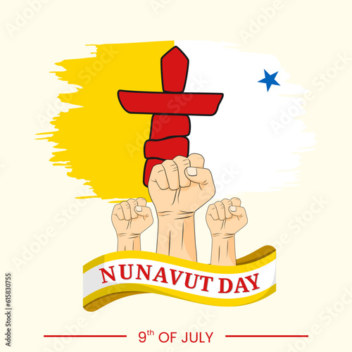Vector graphic of nunavut day with raised fists of men against illustration photo