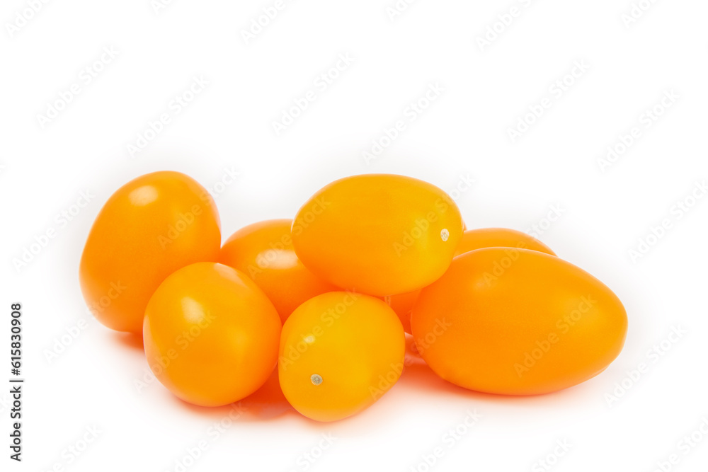 Yellow tomato isolated on white background. Fresh yellow cherry tomatoes. Fresh vegetables. Vegan. Close-up. Healthy food. Salad Ingredients. Yellow tomato isolated on white background. Fresh yellow cherry tomatoes. Fresh vegetables. Vegan. Close-up. Healthy food. Salad Ingredients.
