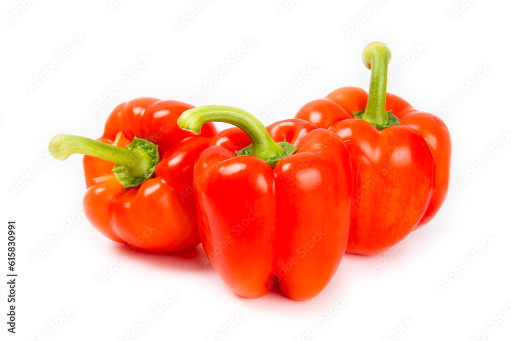 Red pepper isolated on white background. Red sweet, Bulgarian, lettuce pepper. Fresh vegetables. Vegan. Close-up. Healthy food. Red pepper isolated on white background. Red sweet, Bulgarian, lettuce pepper. Fresh vegetables. Vegan. Close-up. Healthy food.