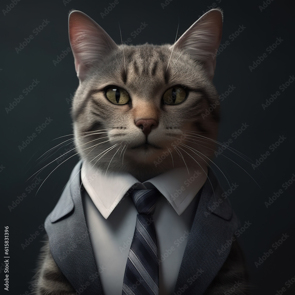 Image of a cat businessman wearing a suit on clean background. Pet. Animals. Illustration, generative AI. Image of a cat businessman wearing a suit on clean background. Pet. Animals. Illustration, generative AI.