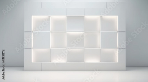 empty light abstract interior design background. White geometrical textured wall with beautiful lighting. AI generated.