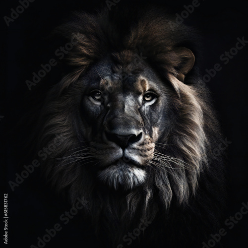 Lion Portrait on Black isolated background. Generative AI.