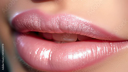 sexy lips with a sparkling pink lip gloss