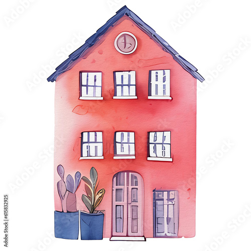 watercolor pastel red house, AI Generative