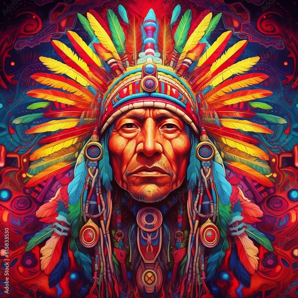 Obraz premium Psychedelic Art Red Indian Old Man