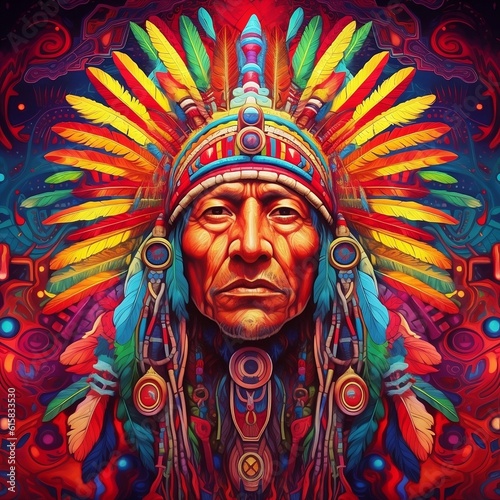 Psychedelic Art Red Indian Old Man