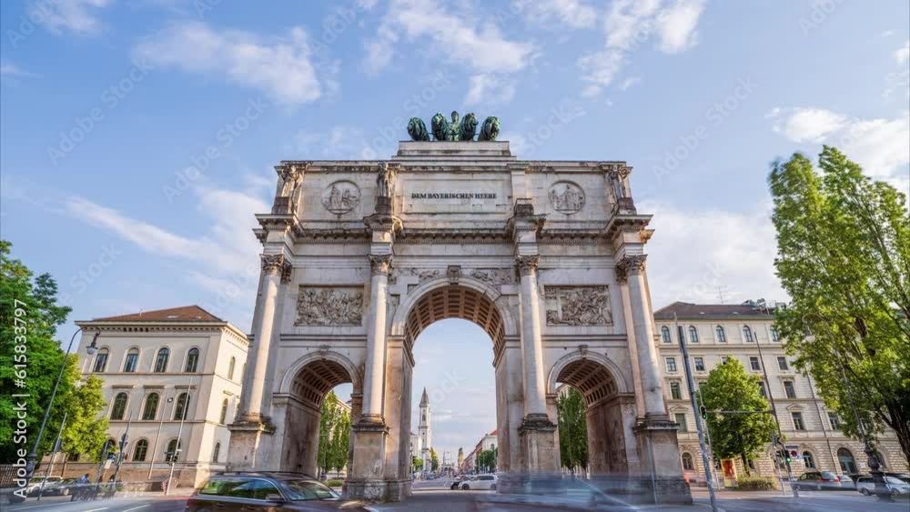 Timelapse video of the Siegestor (Victory Gate) in Munich on a beautiful summer day. This Munich landmark is located near the University. Timelapse video of the Siegestor (Victory Gate) in Munich on a beautiful summer day. This Munich landmark is located near the University.