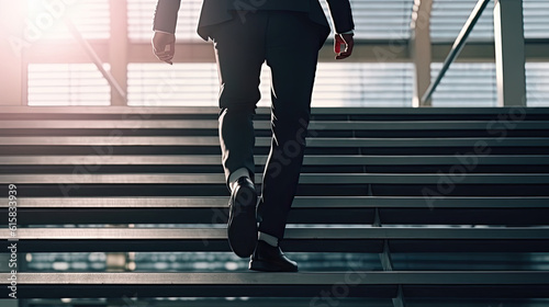 Close-up of businessman's feet walking in office upstairs photo