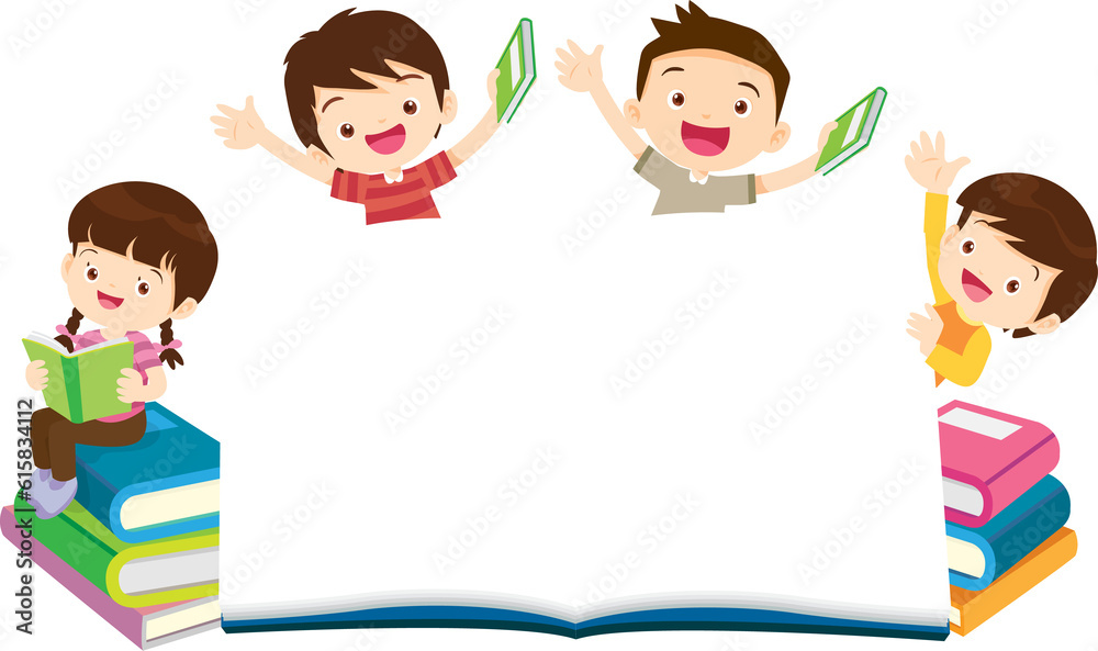 student reading book.Boy and girls learning or studying student reading book.Boy and girls learning or studying